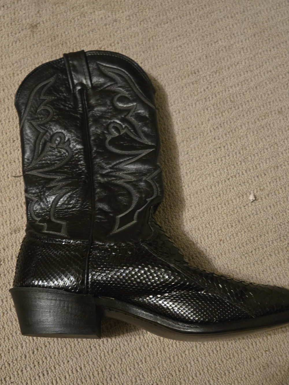 Larry Mahan Black Embossed Leather Western Boot